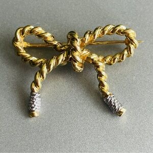 Vintage TIFFANY & CO. 18K Yellow Gold Twisted Rope Bow Brooch Rare!!